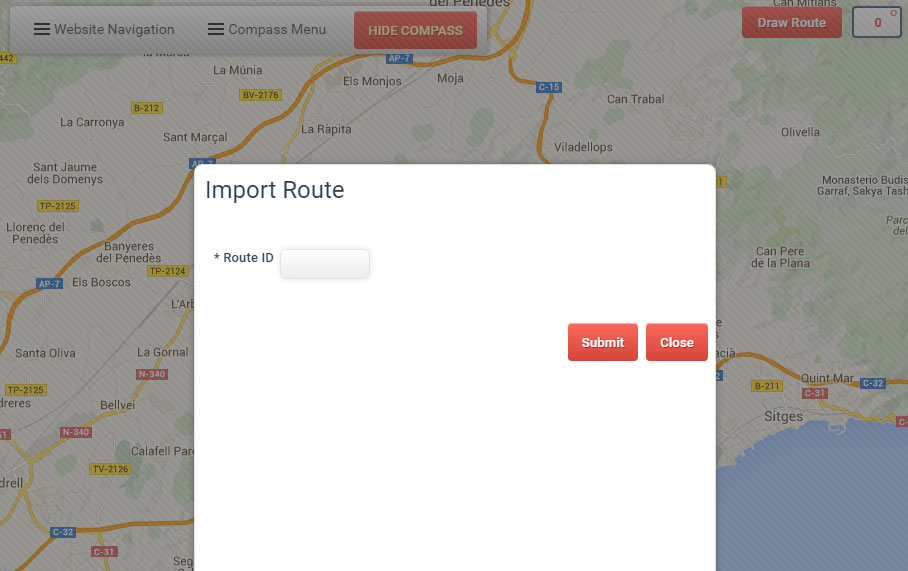 The import map route dialogue window