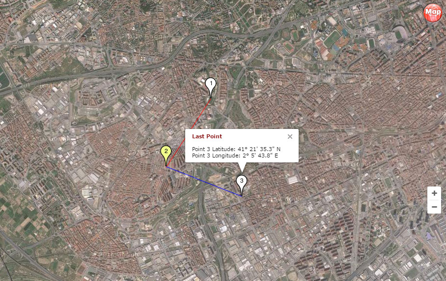 End of route marker with latitude and longitude display