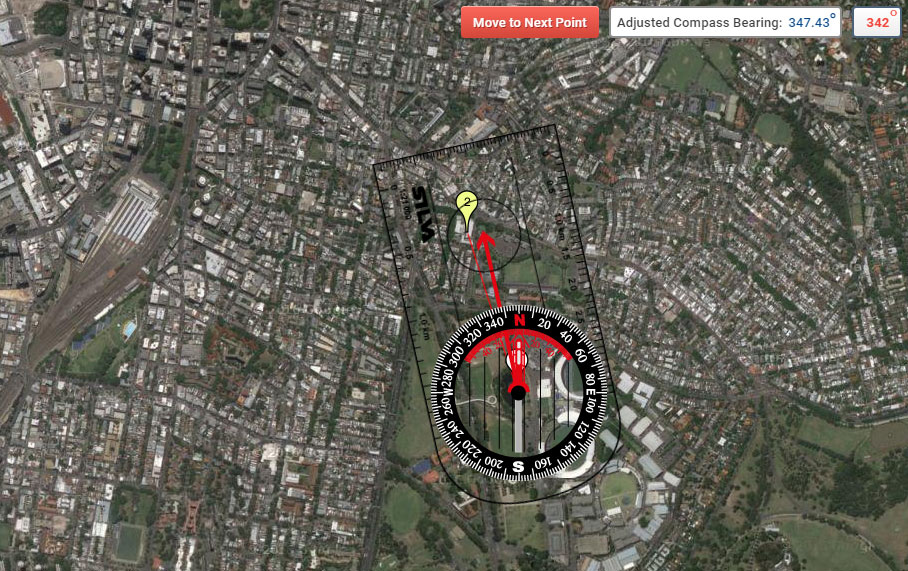 Move Next example for multi-legged routes with map and compass bearing displays