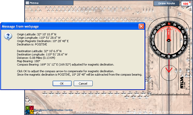 Tucson Aircraft Graveyard: positive magnetic variation or declination of 10° 28' 48" (10.48°)