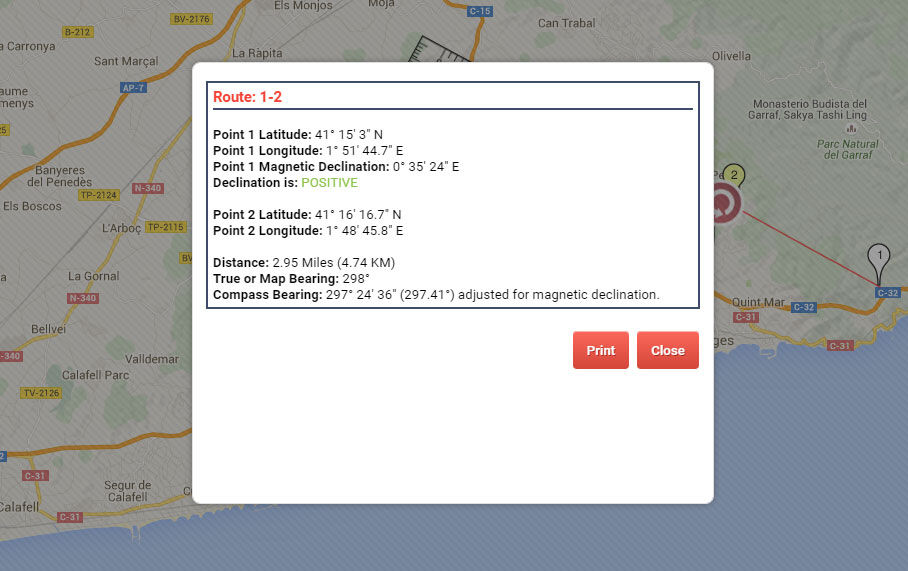 View/Print Route(s) Information summary